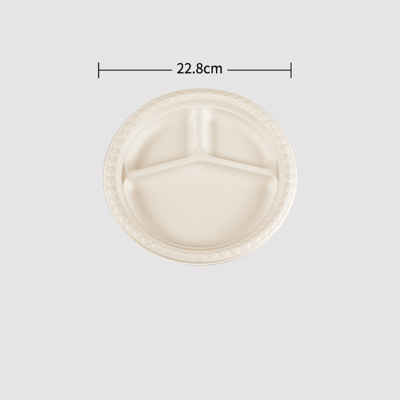 Disposable Corn Starch Based 9'' round plate 3 compartment 22.8CM