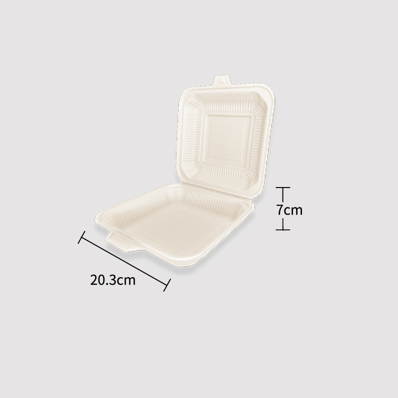 Corn Starch Based Material Disposable 8'' Hinged Lid Container