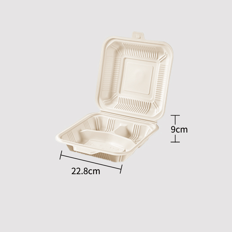 Corn Starch Based Material 9'' Hinged Lid Container,3-compartment food takeout containers disposable