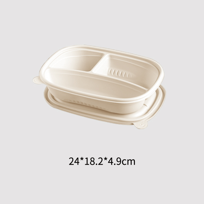 Corn Starch Based Material disposable 3 compartment food container 24*18.2*4.9CM